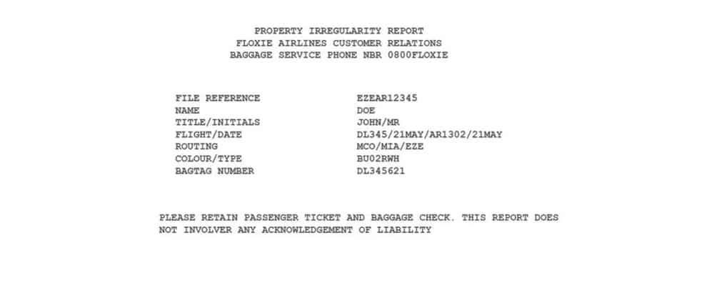 Property irregularity report Air Burkina